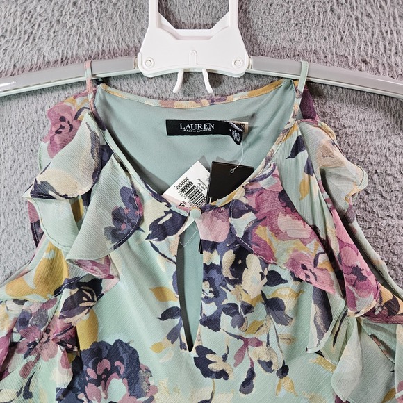 $115 NWT Lauren Ralph‎ Lauren Sleeveless Tank Top Women 16 Ruffle Floral Green - Picture 2 of 12